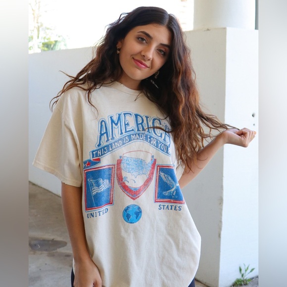 Thrifted by LivyLu+ LivGoods USA Patch Off White Thrifted Tee, NWT, Size Small - Picture 4 of 5